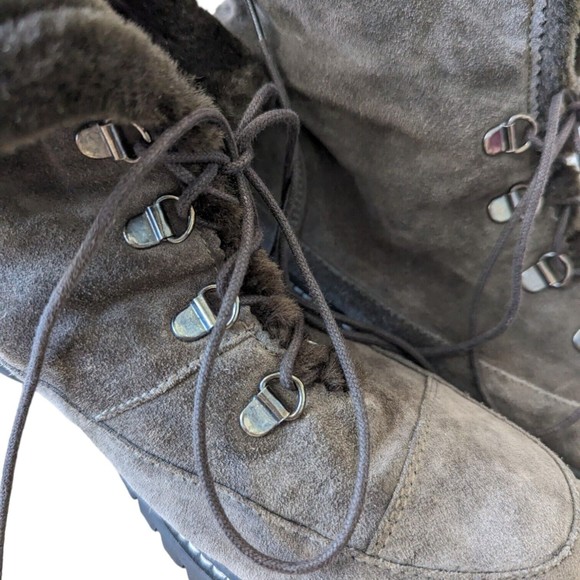 STUART WEITZMAN Boots Womens Size 10 Brown Luge Faux Fur Lace Up Suede Combat - Picture 4 of 9